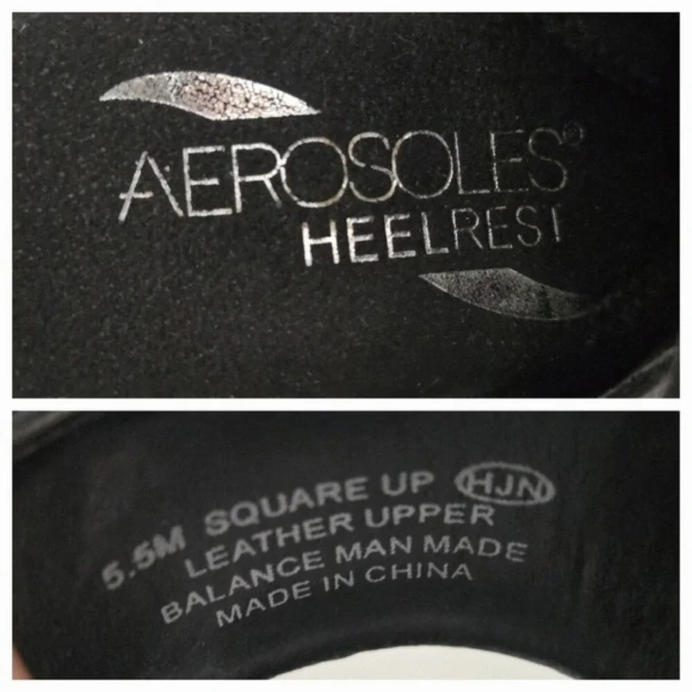 Aerosoles Black Leather Squared Up Buckle Slingback Bootie‎ High Heels- Size 5.5